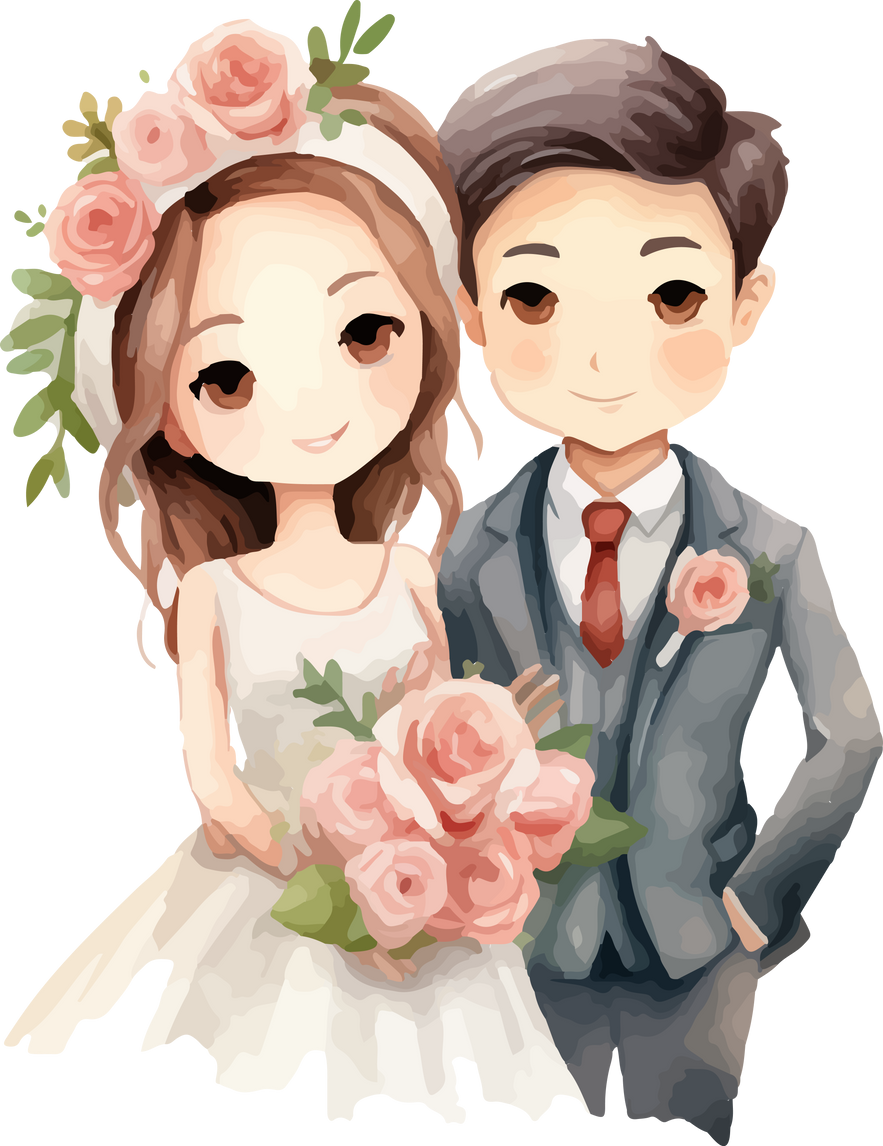 Wedding couple in watercolor drawing style